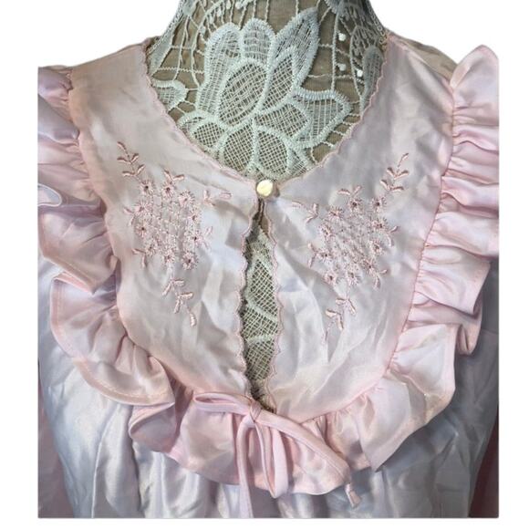 American Vintage ELISSIA nightgown with ruffles & embroidery in pink size small - Picture 4 of 12